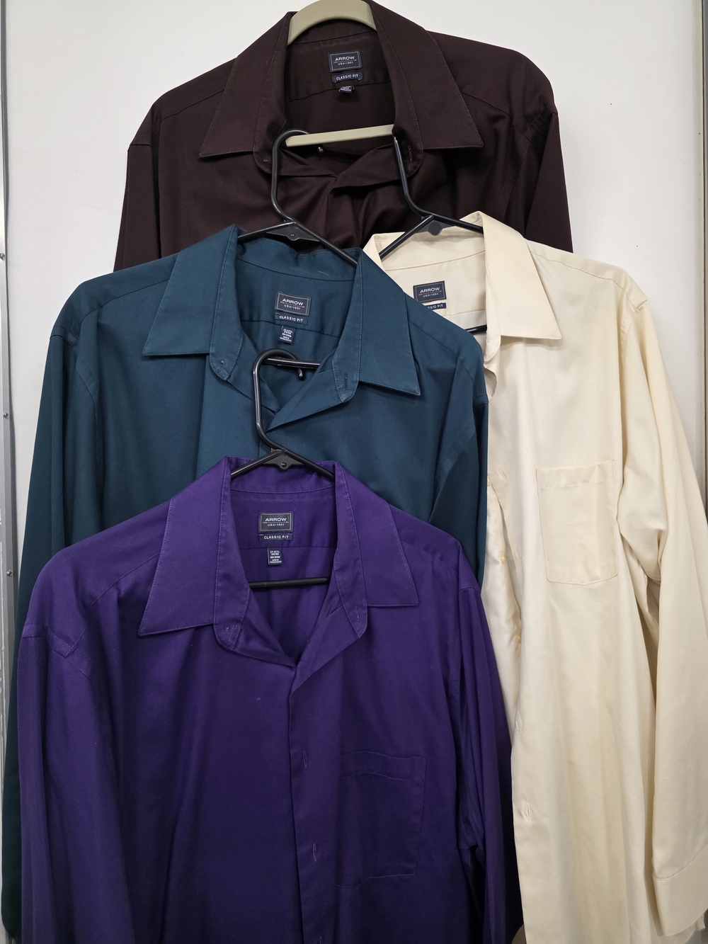 Arrow Men’s Dress Shirt Set - Purple, Teal, Cream, Brown XL, 17-17 1/2